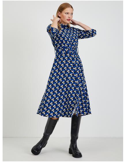 Černo-modré dámské vzorované šaty