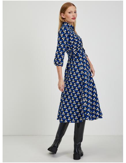 Černo-modré dámské vzorované šaty