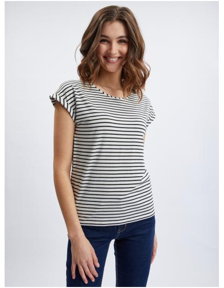 Krémovo-modrá dámska pruhovaná košeľa