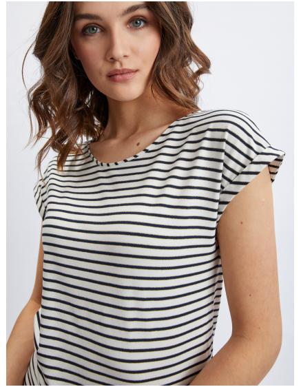 Krémovo-modrá dámska pruhovaná košeľa