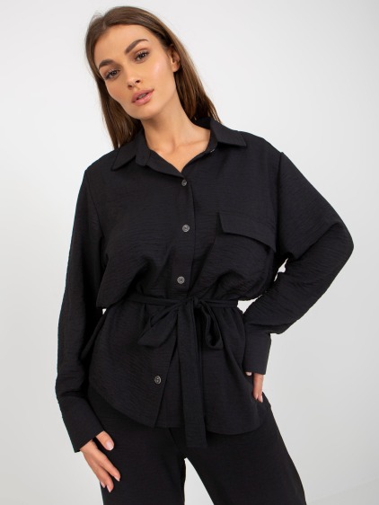 Női oversize póló gallérral DANIELA fekete