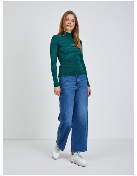 Zelený rebrovaný sveter