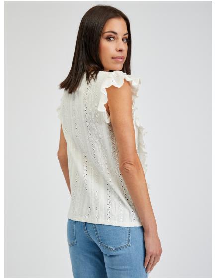 Bílé dámské tričko s volány