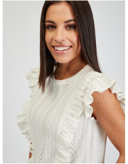 Bílé dámské tričko s volány