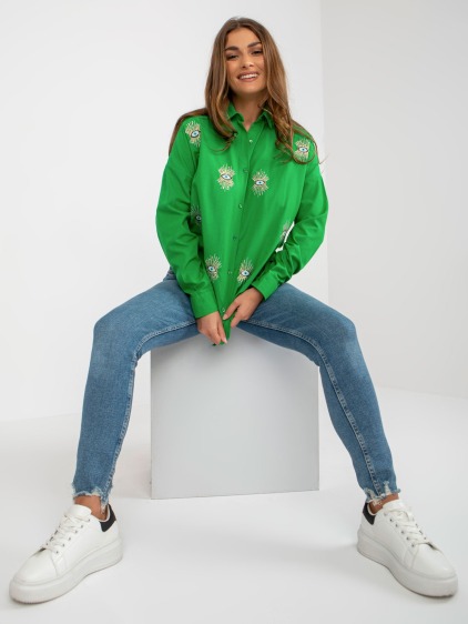Dámská košile bez knoflíků s výšivkou oversize ZUZANA zelená 