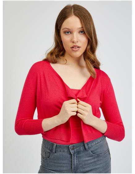 Tmavo ružový dámsky kardigán s prestrihmi