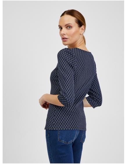 Tmavě modré dámské vzorované tričko