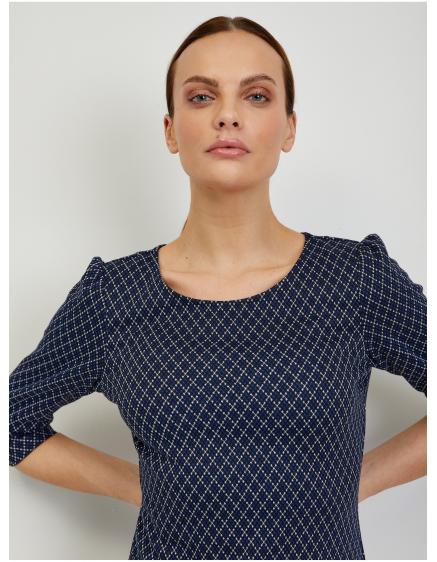Tmavě modré dámské vzorované tričko