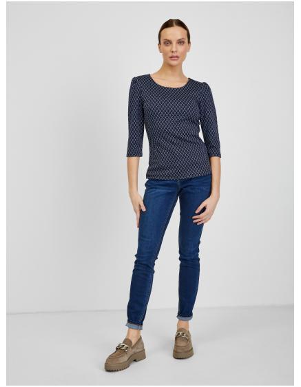 Tmavě modré dámské vzorované tričko