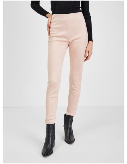 Světle růžové dámské kalhoty v semišové úpravě