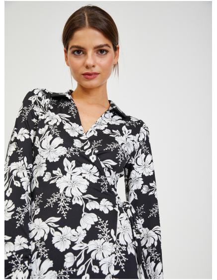 Bílo-černé dámské květované šaty