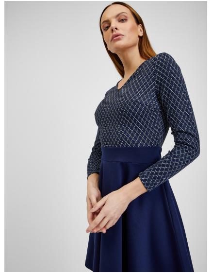 Tmavě modré dámské vzorované šaty