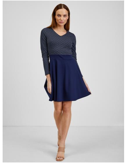 Tmavě modré dámské vzorované šaty