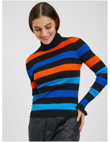 Oranžový a modrý dámsky pruhovaný sveter