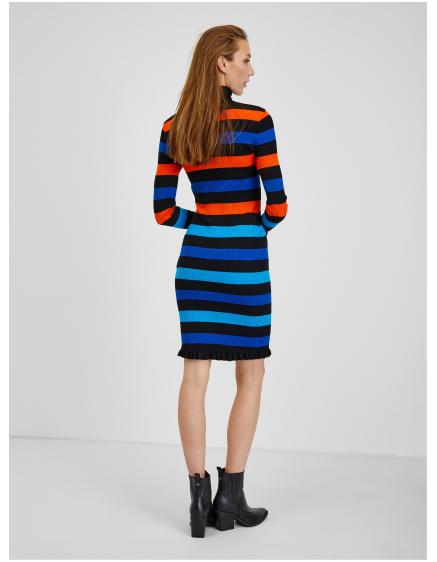 Oranžovo-modré dámské pruhované šaty