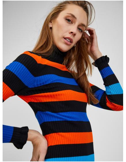 Oranžovo-modré dámské pruhované šaty