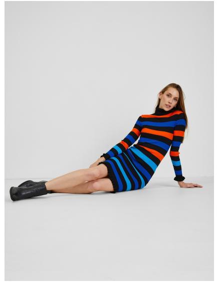 Oranžovo-modré dámské pruhované šaty