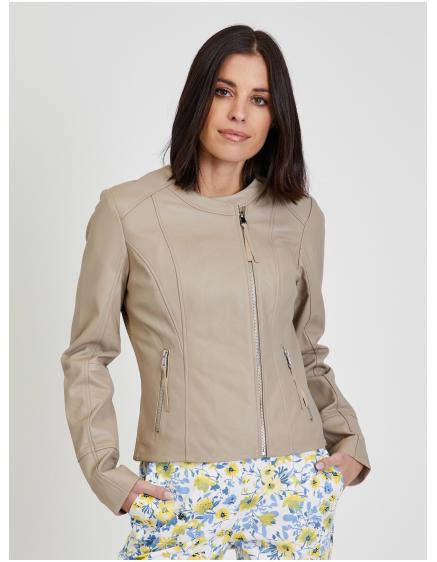 Béžová dámska kožená bunda