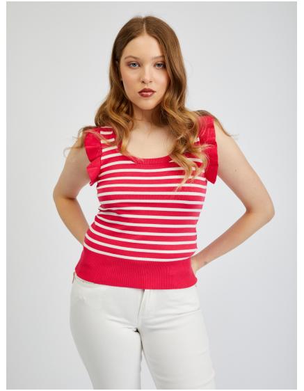 Bílo-růžové dámské pruhované tričko