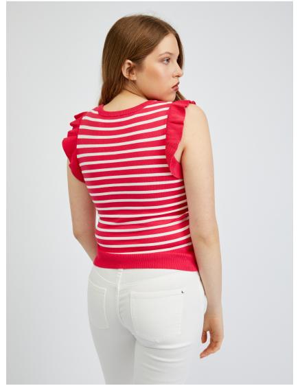 Bílo-růžové dámské pruhované tričko