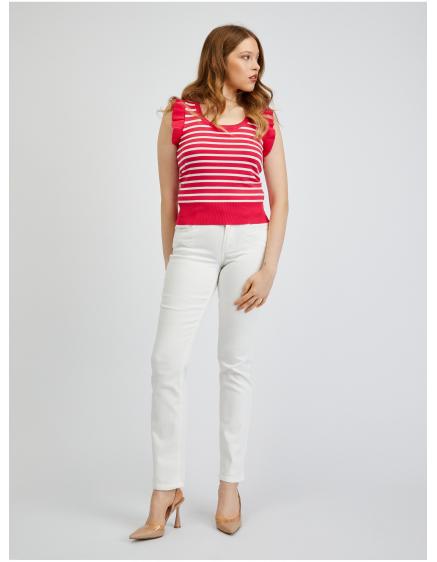 Bílo-růžové dámské pruhované tričko