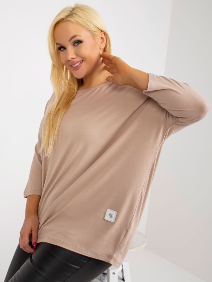 Dámska blúzka s 3/4 rukávmi a vreckami plus size TEKA béžová