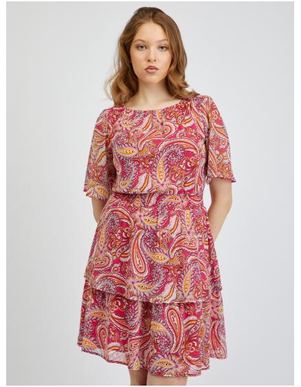 Piros és rózsaszín női mintás ruha