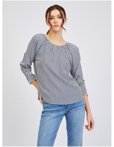 Sötétkék női csíkos blúz