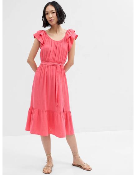 Mušelínové midi šaty s volánmi