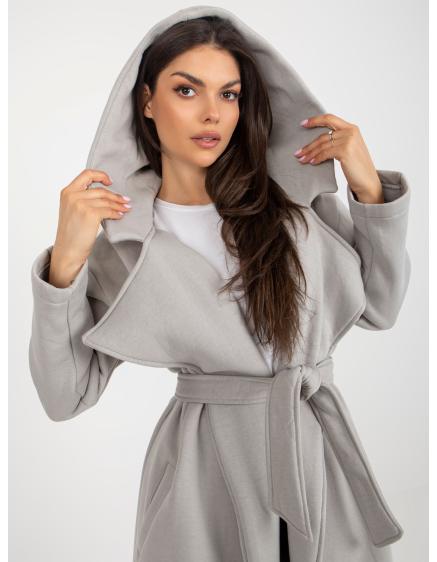 Dámsky kabát s opaskom OKIMA sivý