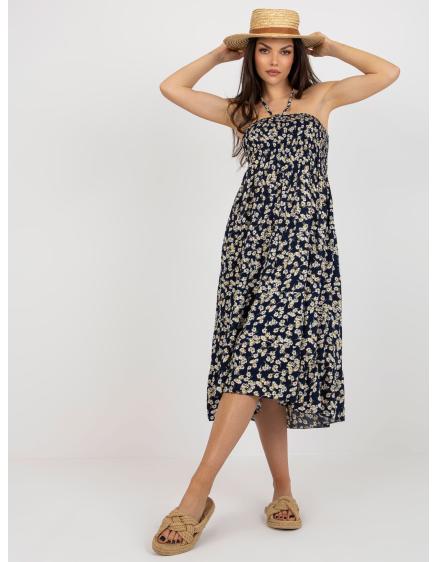 Női ruha fodros szegéllyel DOMINIKA tengerészkék