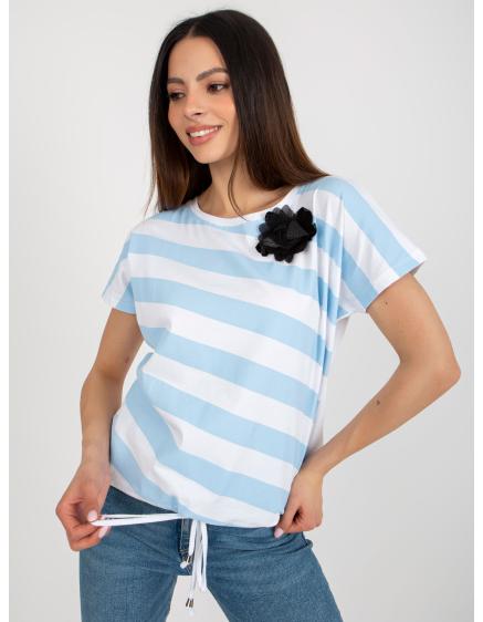 Női csíkos blúz brossal VERONICA fehér és világoskék színben