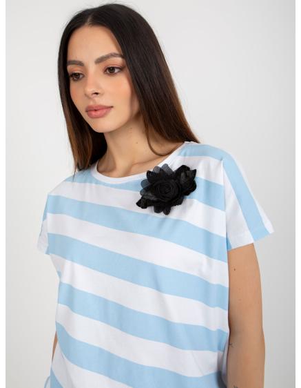 Női csíkos blúz brossal VERONICA fehér és világoskék színben