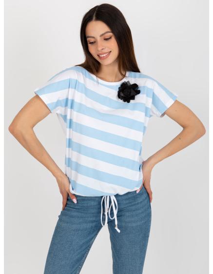 Női csíkos blúz brossal VERONICA fehér és világoskék színben