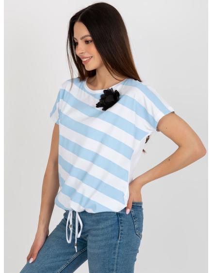 Női csíkos blúz brossal VERONICA fehér és világoskék színben