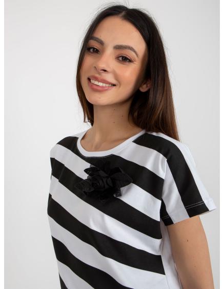 Női blúz virágos részletekkel LINES fekete és fehér