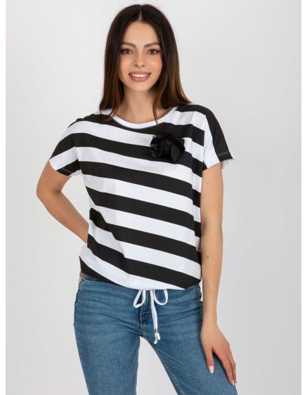 Női blúz virágos részletekkel LINES fekete és fehér