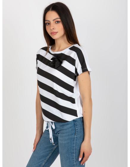 Női blúz virágos részletekkel LINES fekete és fehér