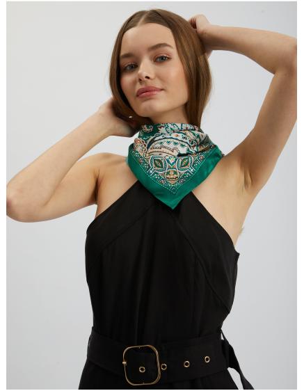 Zöld női mintás szatén sál