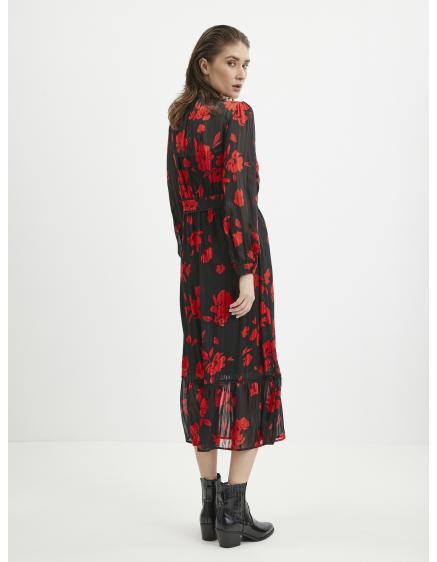 Piros és fekete női virágos ruha