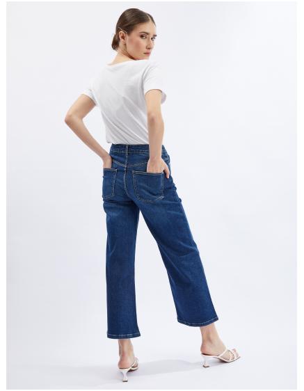 Tmavě modré dámské zkrácené flared fit džíny