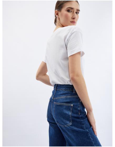 Tmavě modré dámské zkrácené flared fit džíny