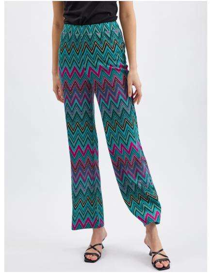 Růžovo-zelené dámské vzorované kalhoty