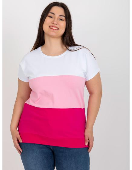 Női plus size pamut blúz JOELLA fehér és rózsaszín