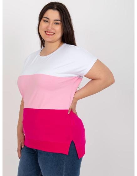 Női plus size pamut blúz JOELLA fehér és rózsaszín