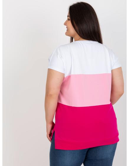 Női plus size pamut blúz JOELLA fehér és rózsaszín