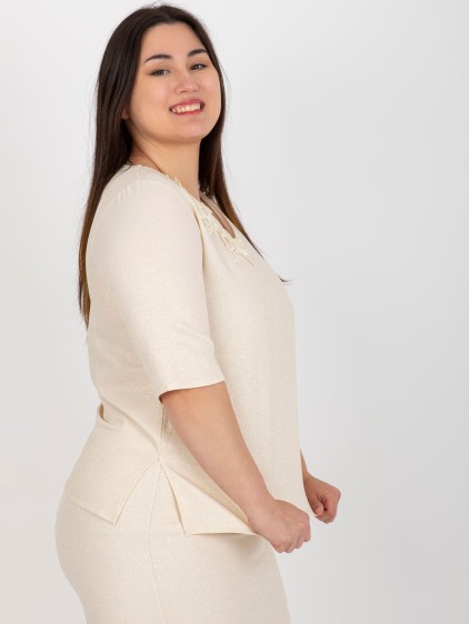 Női rövid ujjú blúz plus size FANA bézs bézs
