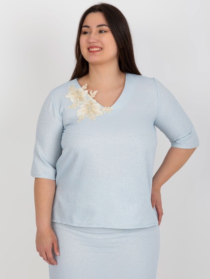 Női rövid ujjú blúz plus size GISELLE világoskék