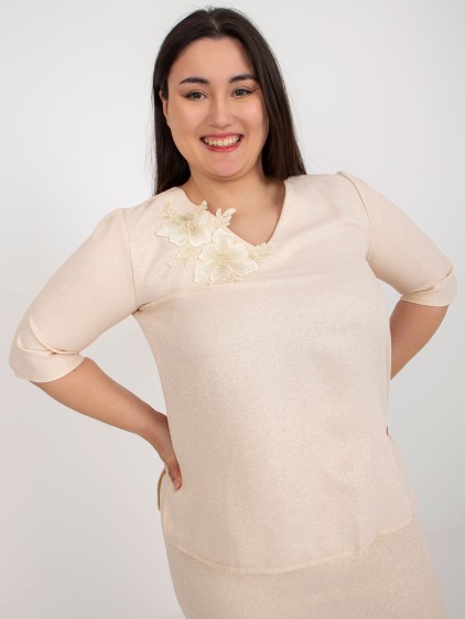 Női blúz csipkés részletekkel plus size DEVONA világos barack színben