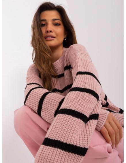 Dámsky pruhovaný oversize sveter LINIMA svetloružová